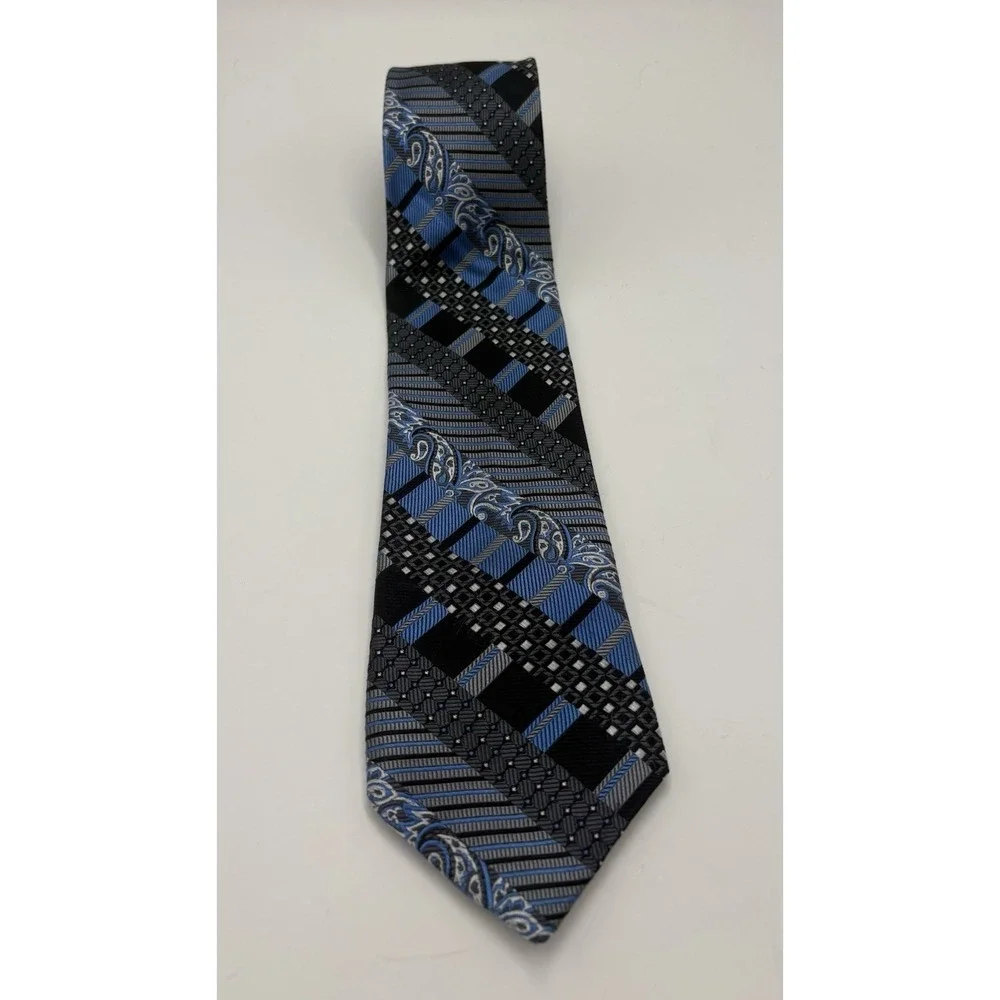 Nicole Miller Men's 100% Silk Paisley Patterned Neck Tie‎ Blue